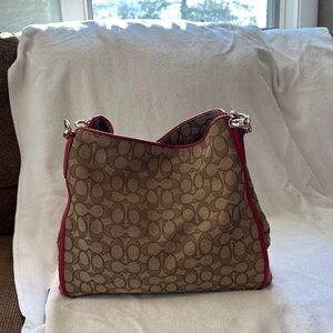 Coach Tan and Red Signature Shoulder Bag
Excellent condition